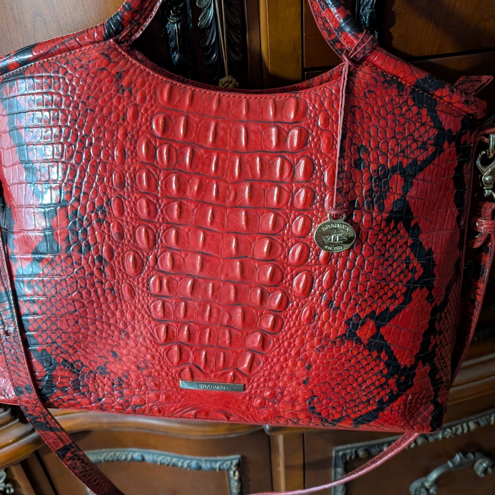 Brahmin Red Crocodile Embossed Shoulder Bag